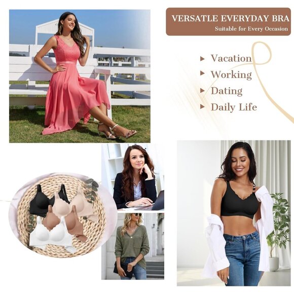 Women’s Wireless Push Up Bra Full Coverage Seamless T-shirt Support - Picture 6 of 8